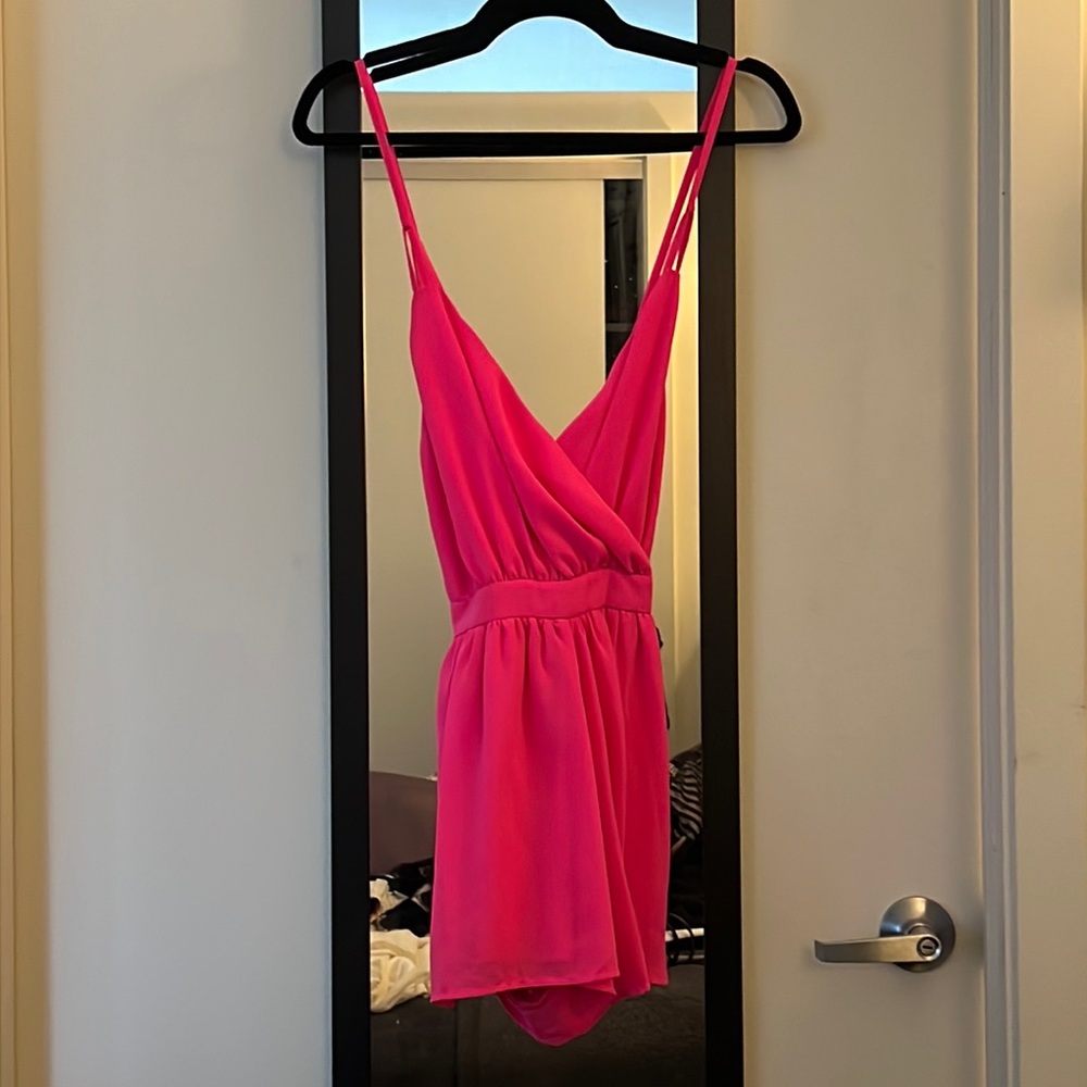 Hot pink open back romper size small